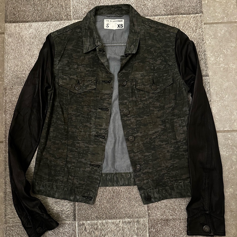 Rag & Bone Lamb Leather and Camo Denim Jacket